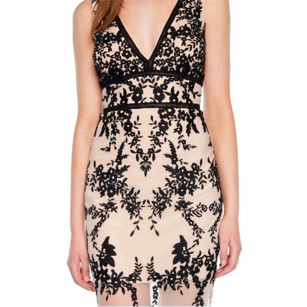 Bardot Black/Nude Lace Overlay Floral Dress